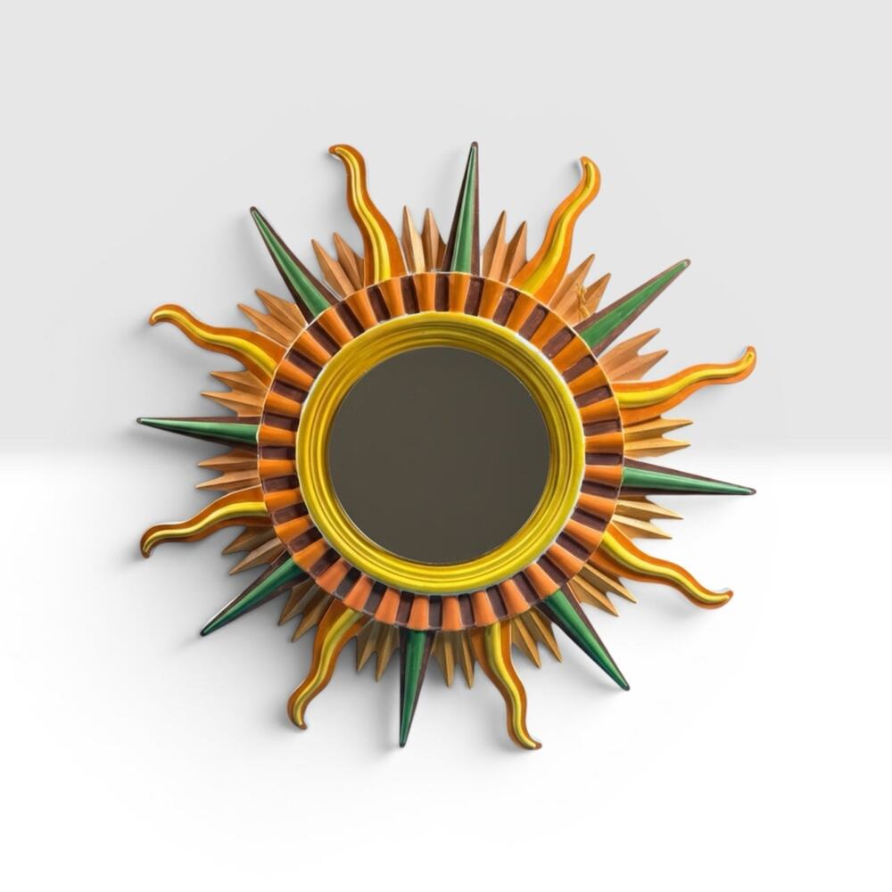 Sunburst Mirror 70s Retro Wall Decor Boho Statement Piece Eco Resin Handcrafted